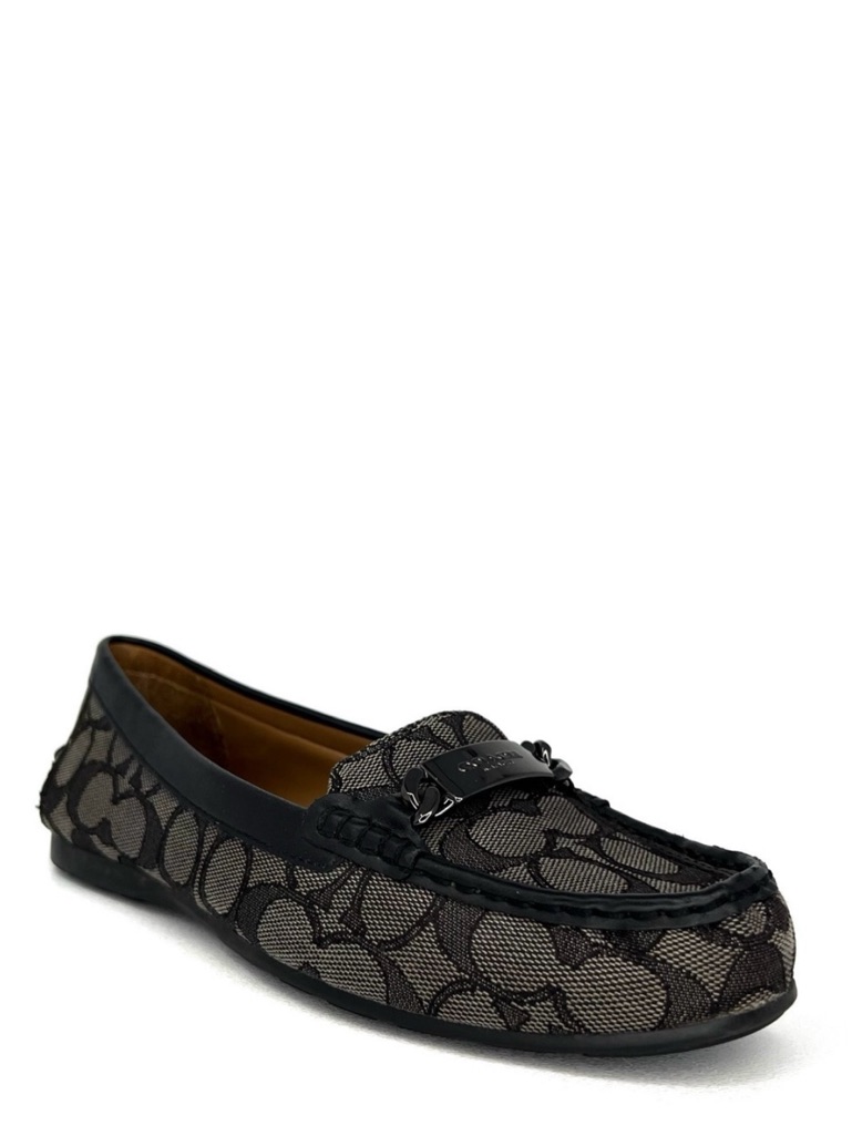 Coach âOliveâ Logo Loafers Leather Jacquard Size 7.5 Black White (Gray) Shoes